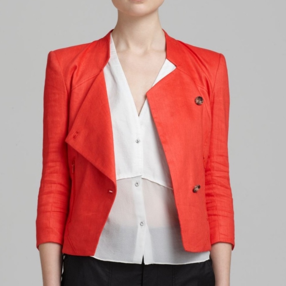Helmut Lang Glossy Linen Twill Moto Blazer‎